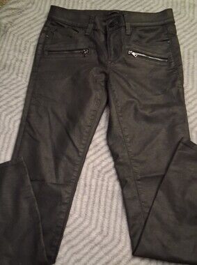 Ann Taylor Black Coated Skinny Jeans with Zip Accents